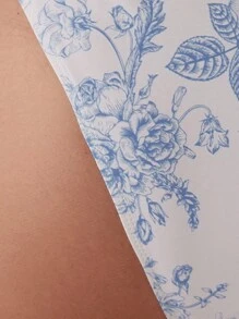 Conjunto de bikini de mujer con estampado floral, escote halter y atado al cuello, sexy, para vacaciones (estampado aleatorio), verano
