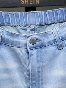 SHEIN Teen Boy Blue Stretch Ripped Casual Patchwork Street Comfortable Jeans For Vacation And Summer - Blue - View 5