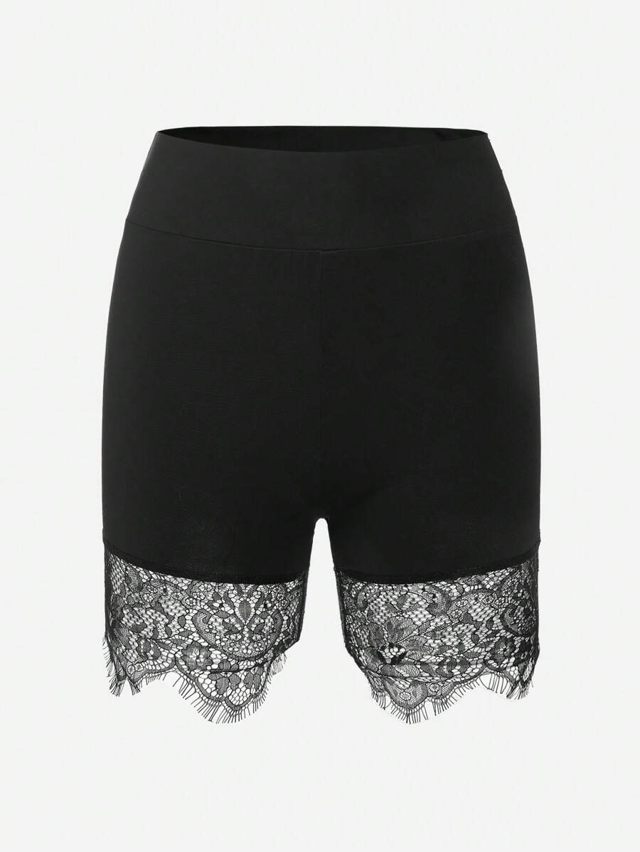 Teen Girl Black Crop Lace Trim Leggings - Black - View 1