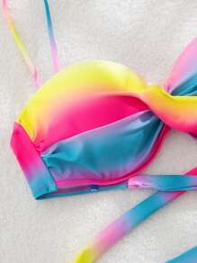 SHEIN Swim Ladies' Bikini Set, PUSH UP And Gather With Underwire, Random Printed Pattern,Summer Beach