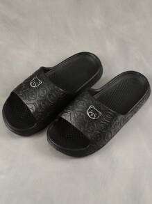 Women's Cartoon Bear Plastic Slippers, Summer Indoor Bathroom Shower Slippers, Black
