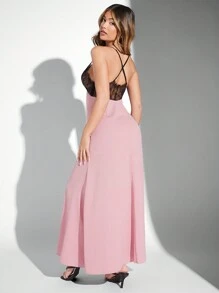 L'Amorae Vestido transparente bicolor con detalle de encaje en el busto - Multicolor - Ver 2