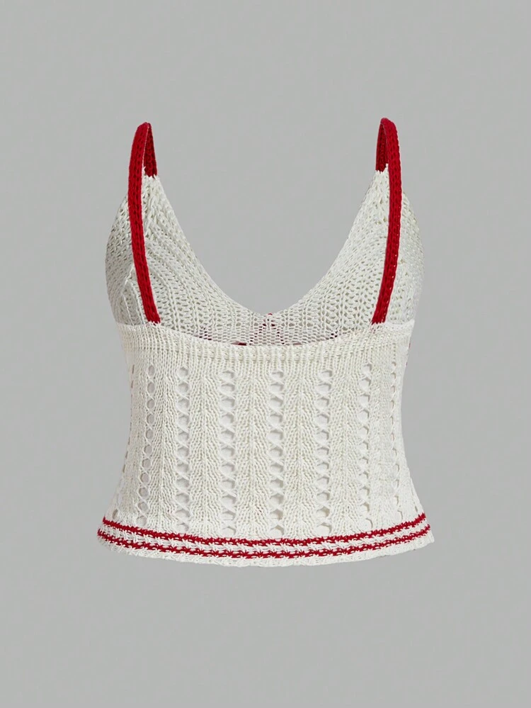 Plus Size Women Crochet Knitted Camisole Top With Wavy Hem Edge