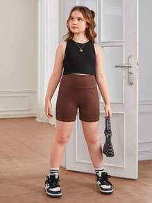 SHEIN Tween Girl Uitgebreide maat Comfortabele effen kleur Eenvoudige multipack fietsbroek