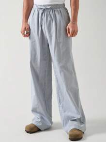 SWAVVY Men's Woven Casual Striped Straight Pants, Long Vacation Slacks Pants, For Husband, Boyfriend Gifts