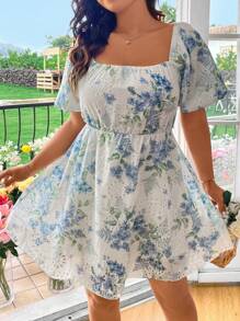 Flirla Plus Size Women's Embroidered Printed Short Sleeve Holiday Style Dress - Multicolor - View 4