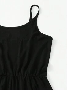SHEIN EZwear Solid Slip Romper - Black - View 4