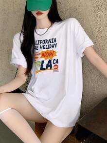 Loose Fit Longline Korean Style  T-Shirt - White - View 7