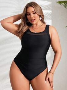 Swim Lushoire Plus Size Women's Plain Simple Daily One-Piece Swimsuit,Summer Beach - Black - View 5