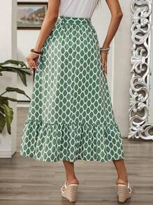 EMERY ROSE Sommer/Frühling Lässig Urlaubs grüne geometrische gemusterte Damen Ballonrock mit Trägern - Grün - Übersicht 6