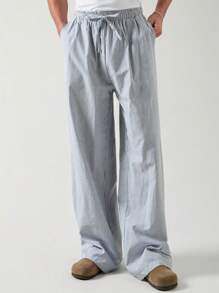 SWAVVY Men's Woven Casual Striped Straight Pants, Long Vacation Slacks Pants, For Husband, Boyfriend Gifts
