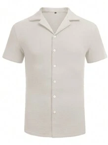 Men's Slim Fit Cuban Collar Casual Short Sleeve Guayabera Shirt, Suitable For Wedding, Beach, Summer - Khaki - View 5