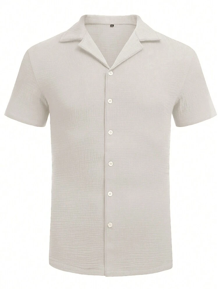 Áo sơ mi Guayabera cổ tay ngắn giản dị ôm vừa vặn dành cho nam, thích hợp cho đám cưới, bãi biển, mùa hè - Màu Khaki - Xem 4