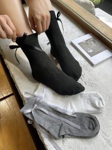 DAZY Ballet Style Solid Color Mid-Calf Socks With Bow Decorations - Multicolor - View 3