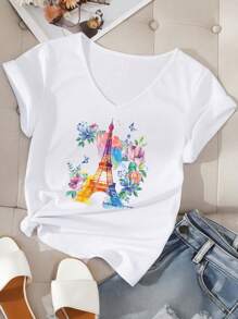 EMERY ROSE 大码休闲简约 V 领 T 恤，小落肩，适合夏季