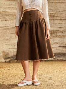 Forever 21 Summer Western Style Plus Size Women's Casual Single-Breasted Skirt For Vacation - Coffee Brown - View 1