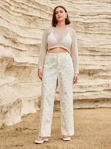 Forever 21 女性夏季假期和音樂節專用加肥大碼牛仔褲 - 米色 - 查看 7