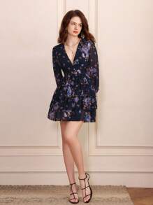 Aveloria Rosie Women's Fashionable Random Printed Long Sleeve Dress Vacation Outfits Woman  - Navy Blue - View 3