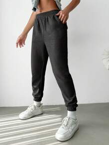 EURMUSE Women's Solid Color Elastic Waist Belted Jogger Pants With Pockets - Multicolor - View 5