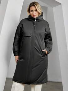 Astrid Áo khoác có đệm dài có kích thước lớn có mũ trùm đầu để giữ ấm và mặc thường ngày - màu đen - Xem 1