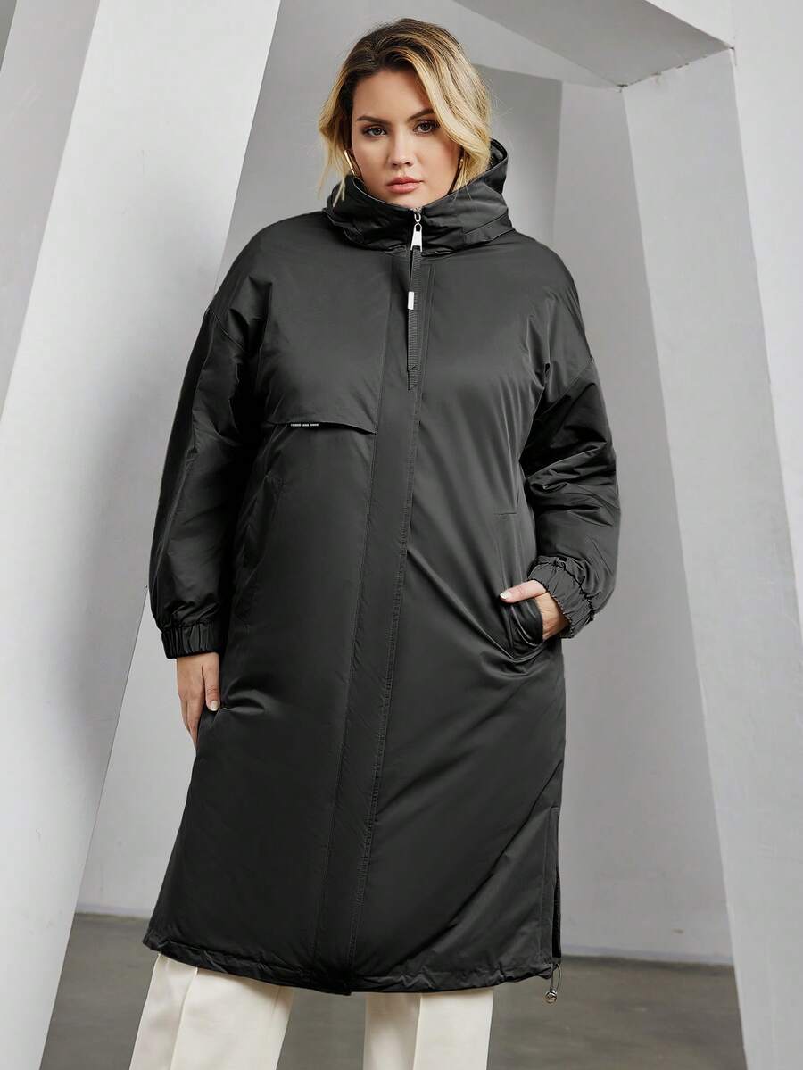 Astrid Áo khoác có đệm dài có kích thước lớn có mũ trùm đầu để giữ ấm và mặc thường ngày - màu đen - Xem 1