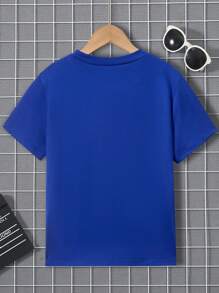 SHEIN Tween Boy Stylish Soccer Printed Short Sleeve T-Shirt - Blue - View 2