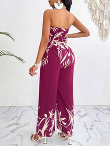 SHEIN Slayr 帶束帶和花卉葉子印花寬腿連身褲 - 玫紅色 - 查看 2