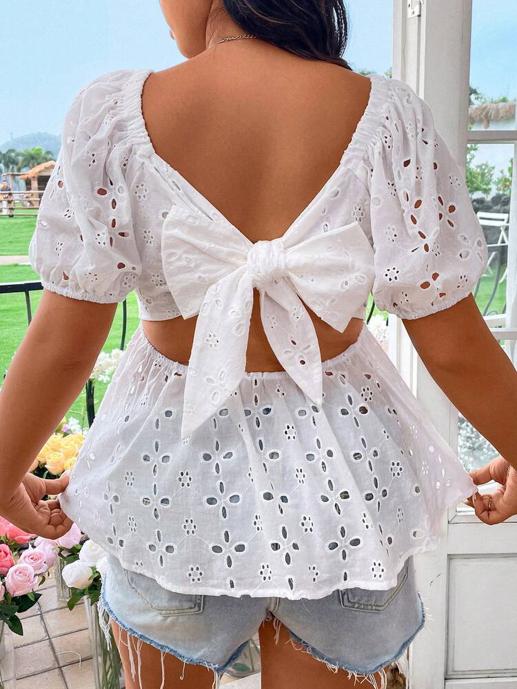 Plus Size Women, Square Neck, Casual, Embroidered, Short Sleeve, Summer Shirt