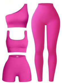 SHEIN Sport Studio Women's Solid Color Slim Fit Sportswear Outfit Set Workout Women Set