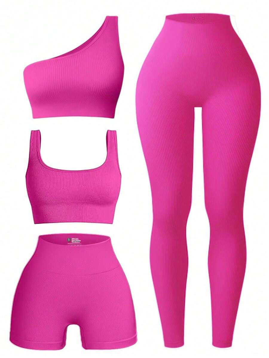 SHEIN Sport Studio Women's Solid Color Slim Fit Sportswear Outfit Set Workout Women Set