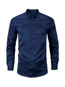 Men's Satin Fabric Long Sleeve Dress Shirt, For Fall