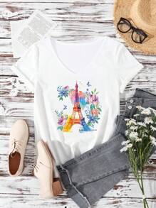 EMERY ROSE 大码休闲简约 V 领 T 恤，小落肩，适合夏季