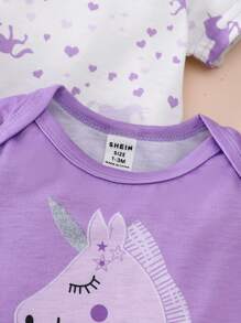 SHEIN Playful Pals 5pcs Newborn Baby Girls Floral Printed Bodysuits Summer Outfits