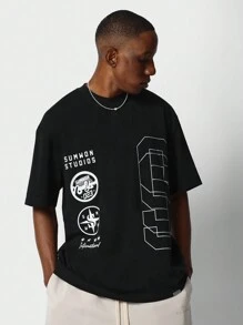 SUMWON Camiseta com Estampa Frontal para Uso Diário - Preto - Visão 1