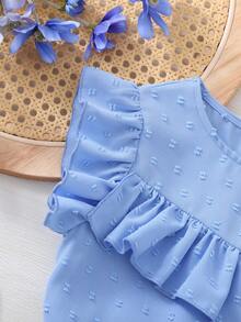 SHEIN Tween Girl Sweet And Lovely Sunflower Shirt With Ruffle Cap Sleeves, Perfect For Daily Casual Wear In Summer - Baby Blue - View 4