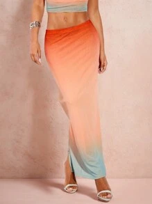 SHEIN BAE Gradient Rainbow Print Resort Skirt