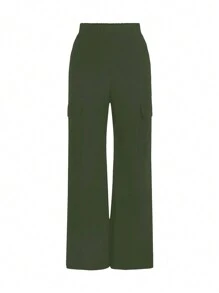 SHEIN Unity Einfarbige lässige Schlaghose mit Taschen für Fracht