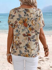 EMERY ROSE Women's Floral Print Batwing Sleeve Casual Vacation Shirt