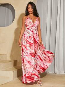 SHEIN SXY Summer Vacation Full Print Cami Sleeveless Dress - Red - View 6