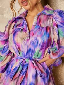 Hauture Nhuộm buộc Ruffle Vai Váy có thắt lưng - Nhiều màu - Xem 5