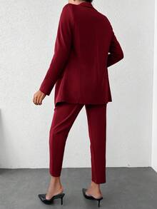 SHEIN Cottnline Blazer And Pants Set With Lapel  Collar And Double Breasted Design - Burgundy - View 2