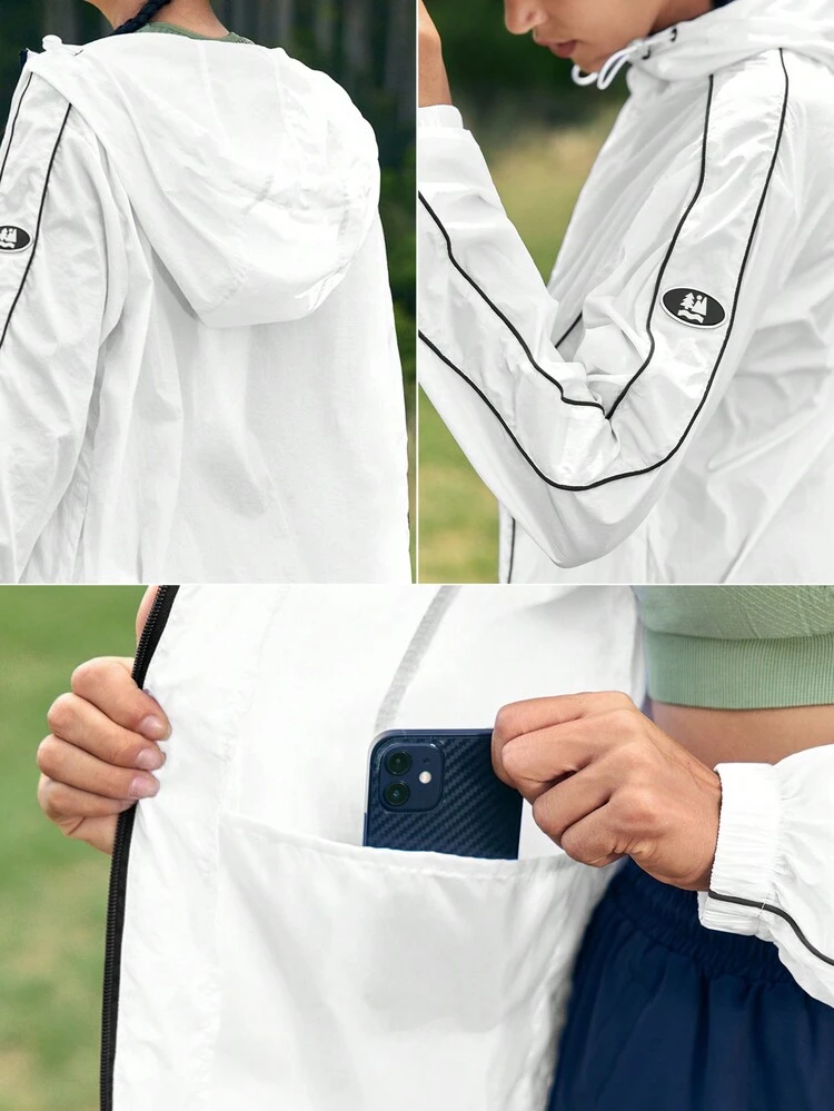 Women Color-Blocking Trimmed Outdoor Jacket With Hood