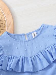 SHEIN Tween Girl Sweet And Lovely Sunflower Shirt With Ruffle Cap Sleeves, Perfect For Daily Casual Wear In Summer - Baby Blue - View 3