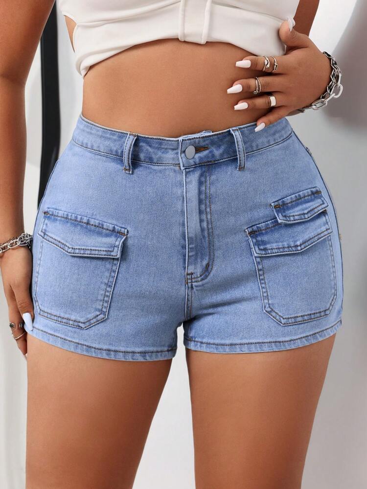 Plus Size Women's Workwear Pocketed Casual Denim Shorts