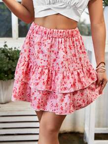 SHEIN Frenchy Women's A-Line Skirt With Ruffle Hem - Pink - View 5