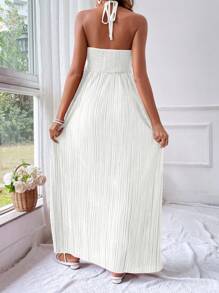 SHEIN VCAY 褶皺露背扭結連衣裙 - 白色 - 查看 2