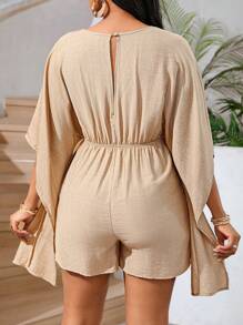 SHEIN Lady 女士卡其/米色夏季短連體褲