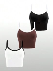 SHEIN Sports Women's Summer Casual Color Block Slim Fit Sports Camisole Top 3 Packs Topstight Topssexy Tops Womentank Top With Bra