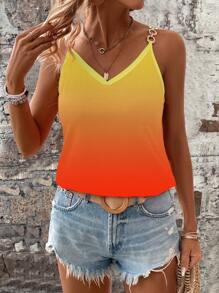 SHEIN LUNE 假日休闲渐变金属装饰吊带背心图案T恤女式上衣 - 彩色 - 查看 4