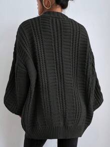 Calvaya Solid Button Front Cable Knit Cardigan,Long Sleeve Tops Fall Winter Cloth For Women - Dark Grey - View 2